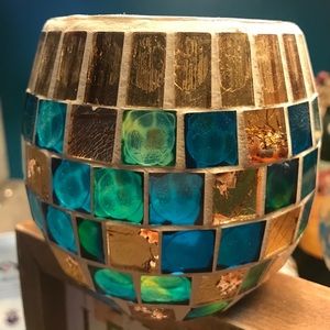 Blue/green/gold candle holder